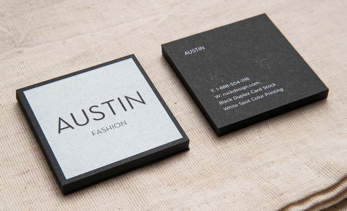 Black business cards with custom shape