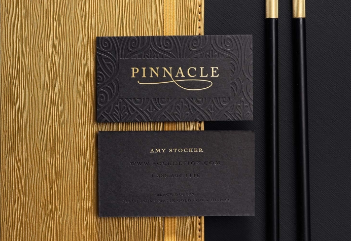 Black business cards with Gold foil and debossing