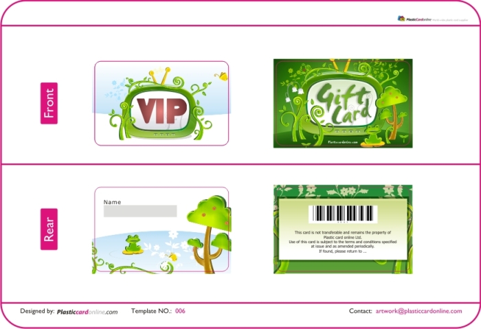 cartoon card , green card, kid like vip card 